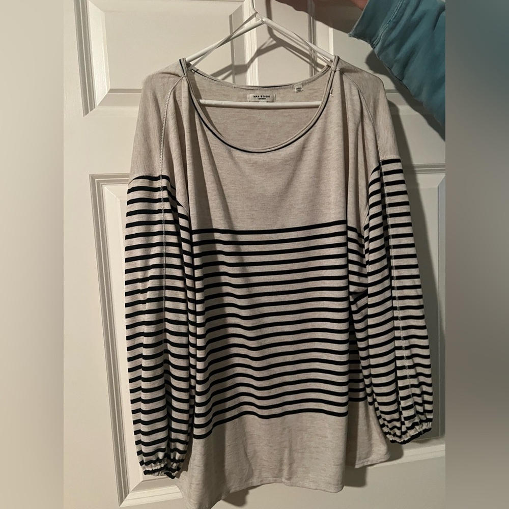 Max Studio Black and Cream Striped Long Sleeve Top plus 3x